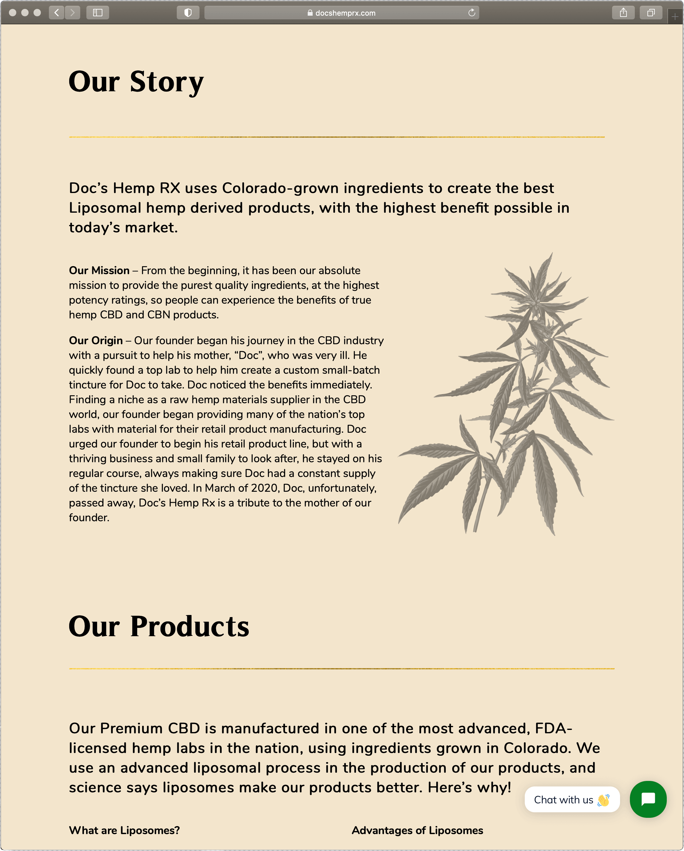 snapshot of Doc's Hemp RX mission statement