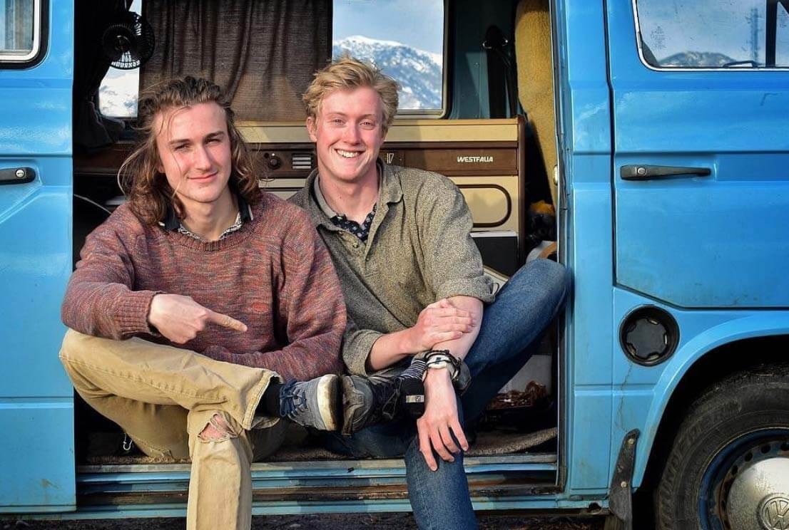 Camden and Spencer Miller with their Volkswagen Westfalia