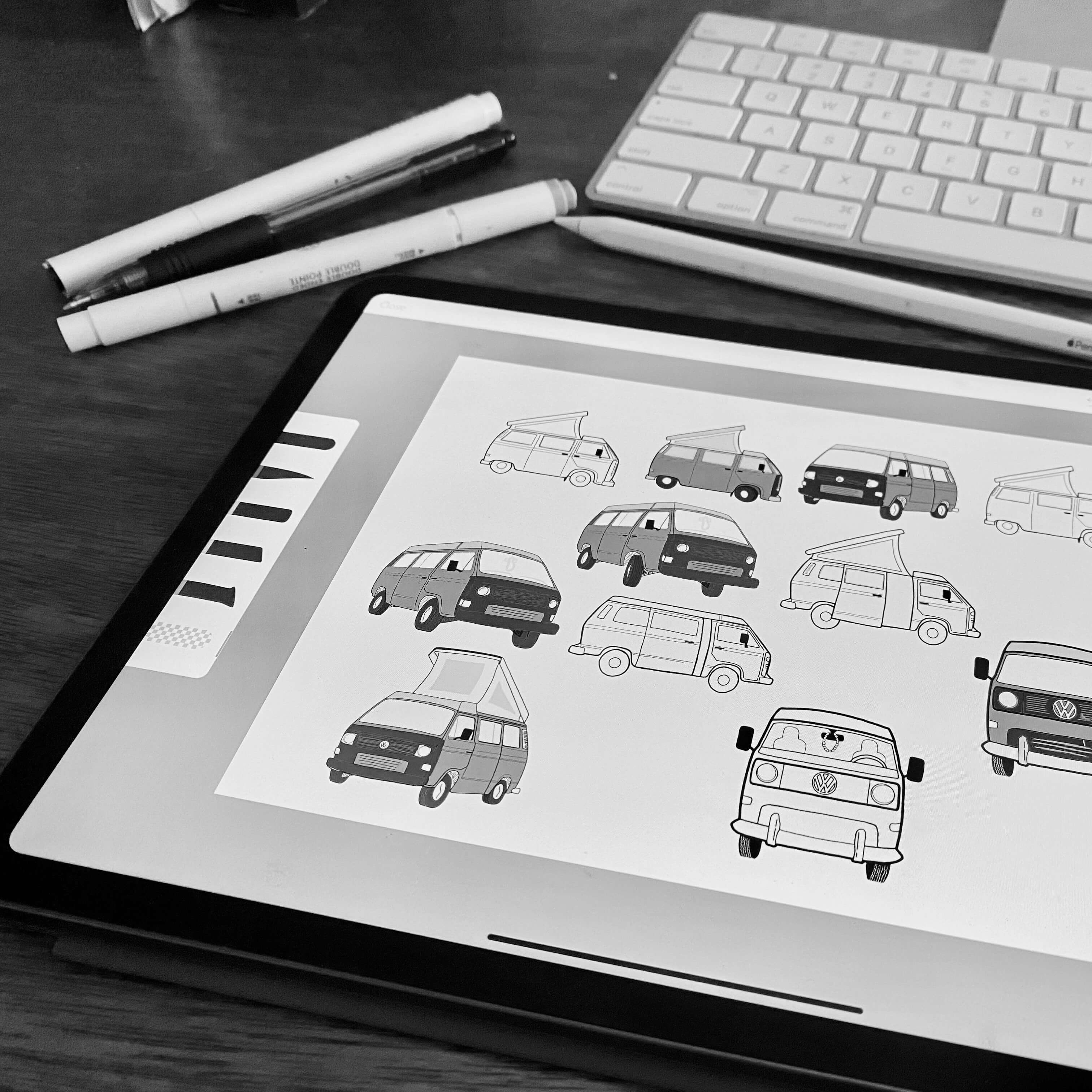Sketches of Lars, the VW Westfalia