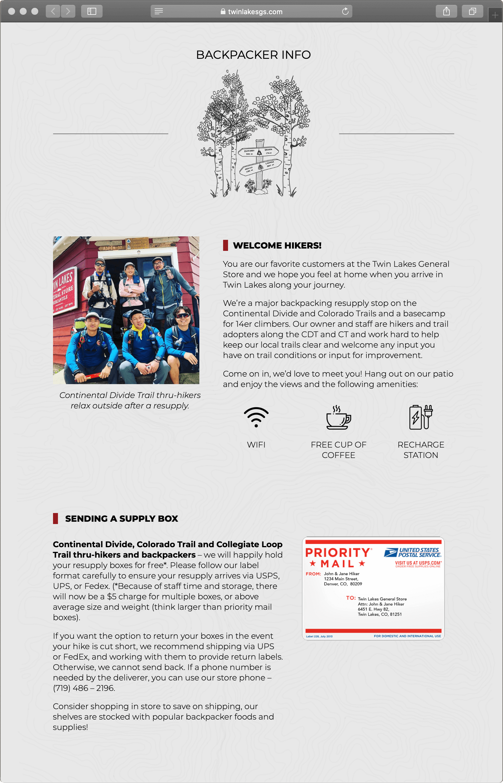 snapshot of Twin Lakes General Store home page